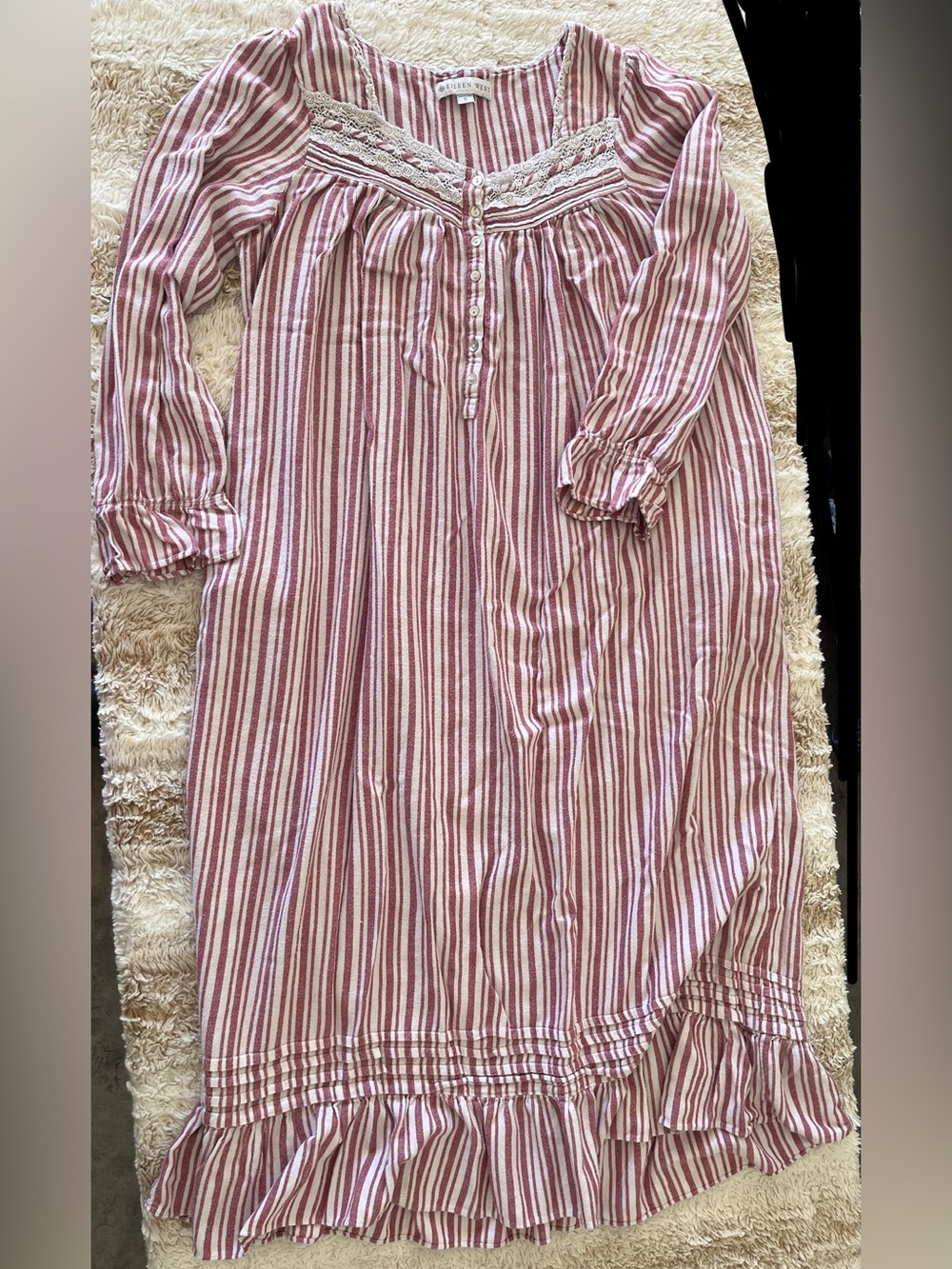 Eileen West Pink and White Striped Cotton Nightgown